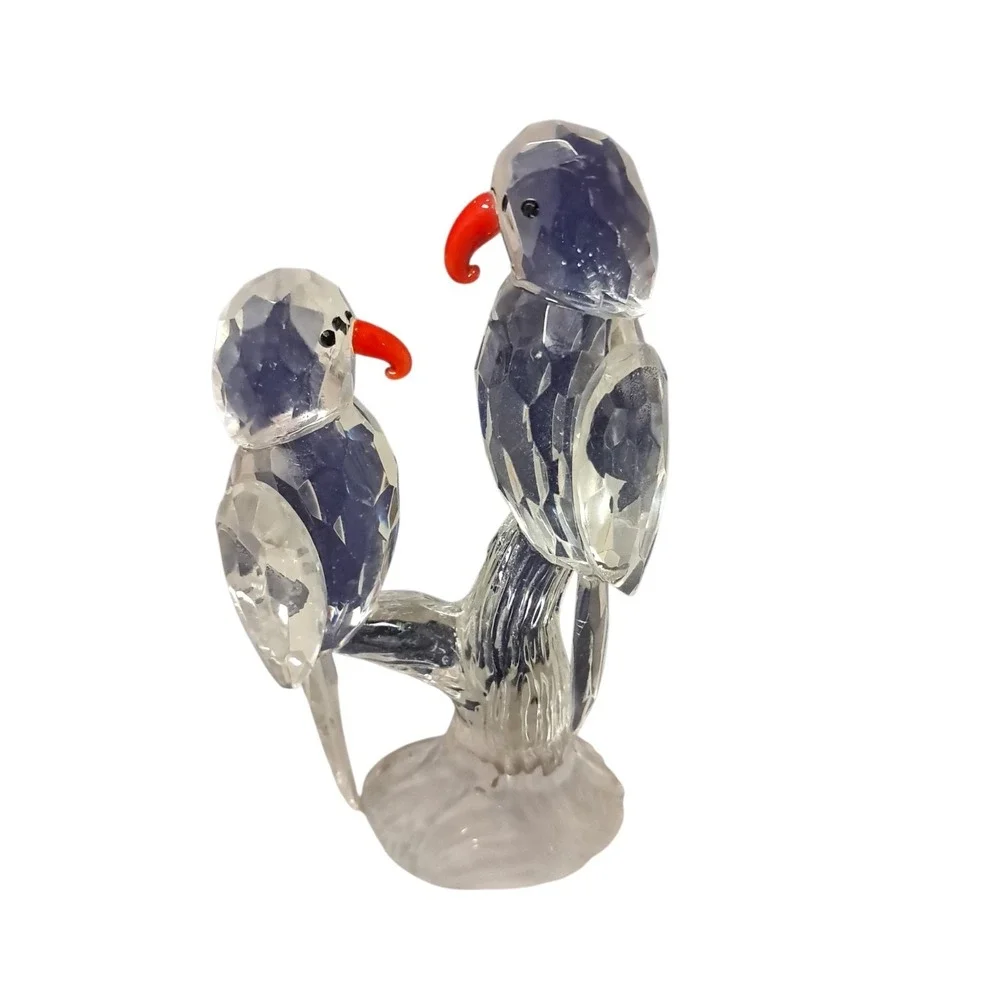 Vintage Crystal‎ Lovebirds Budgies Parrots on Branch Figurine Paperweight 4.5
